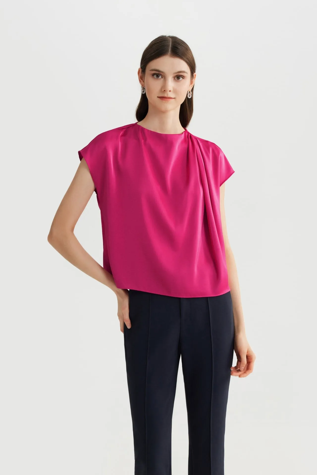 Mock Neck Collarless Blouse