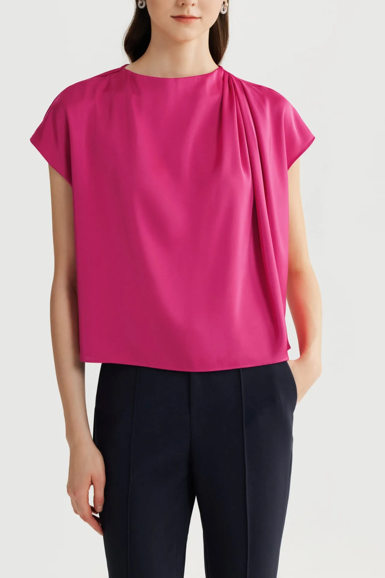 Mock Neck Collarless Blouse