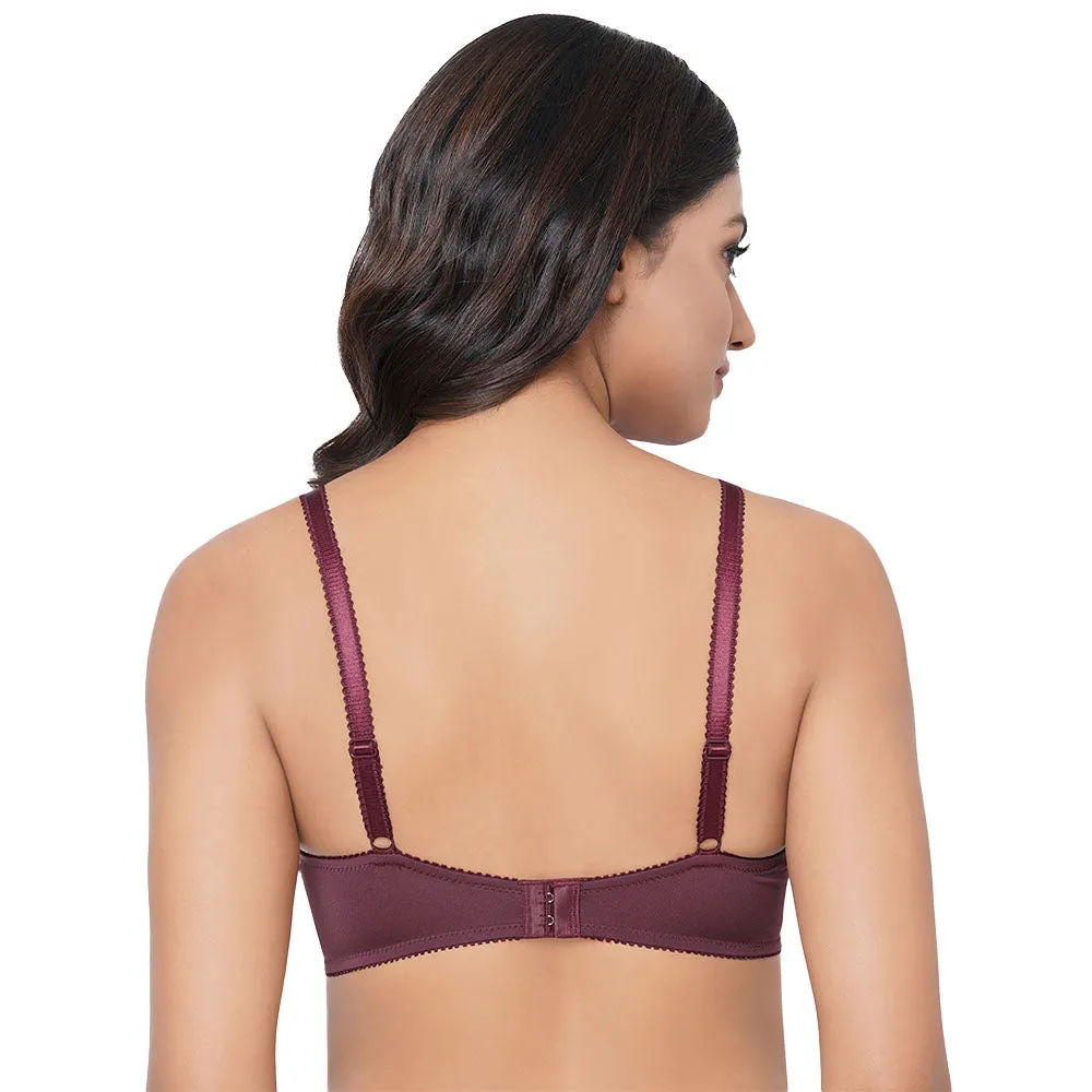 Mystique Padded Non-wired 3/4th Cup Bridal Wear Medium coverage Lace Bra - Wine