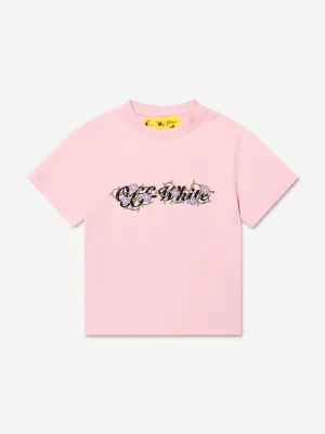 Off-White Girls Off Flowers T-Shirt in Pink