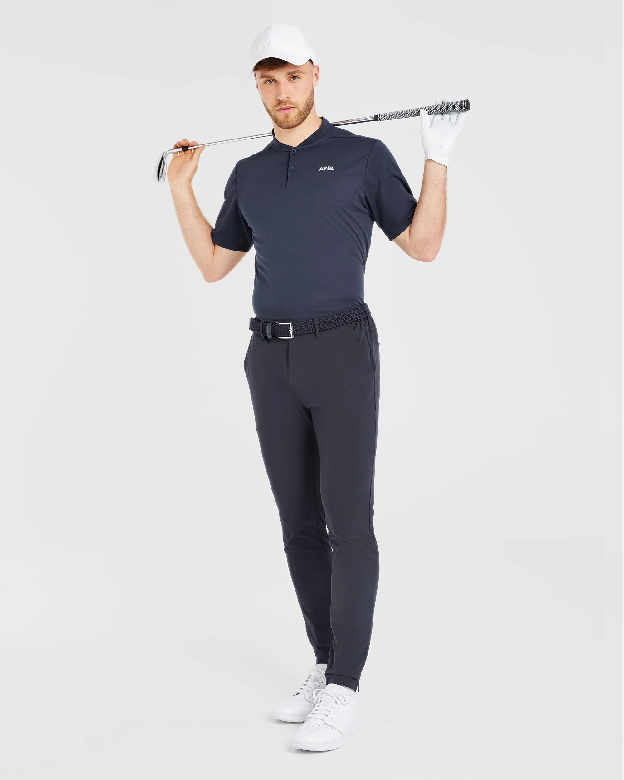 Performance Collarless Polo Shirt - Navy