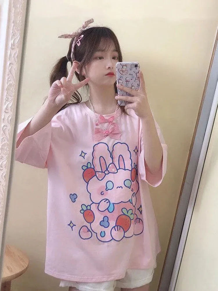 Pink Strawberry Bunny Harajuku T-Shirt