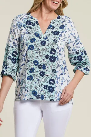 Printed Notch Neckline 3/4 Sleeve Blouse