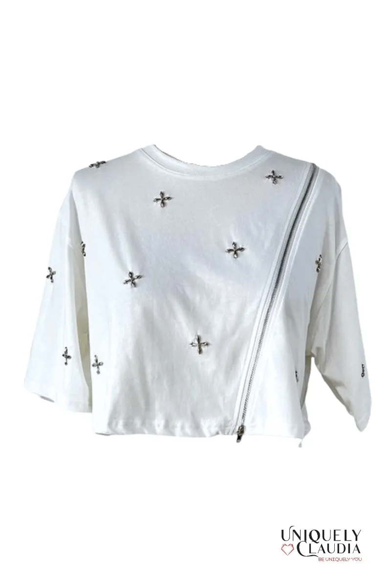 Quatrefoil Embellished Cotton Tee