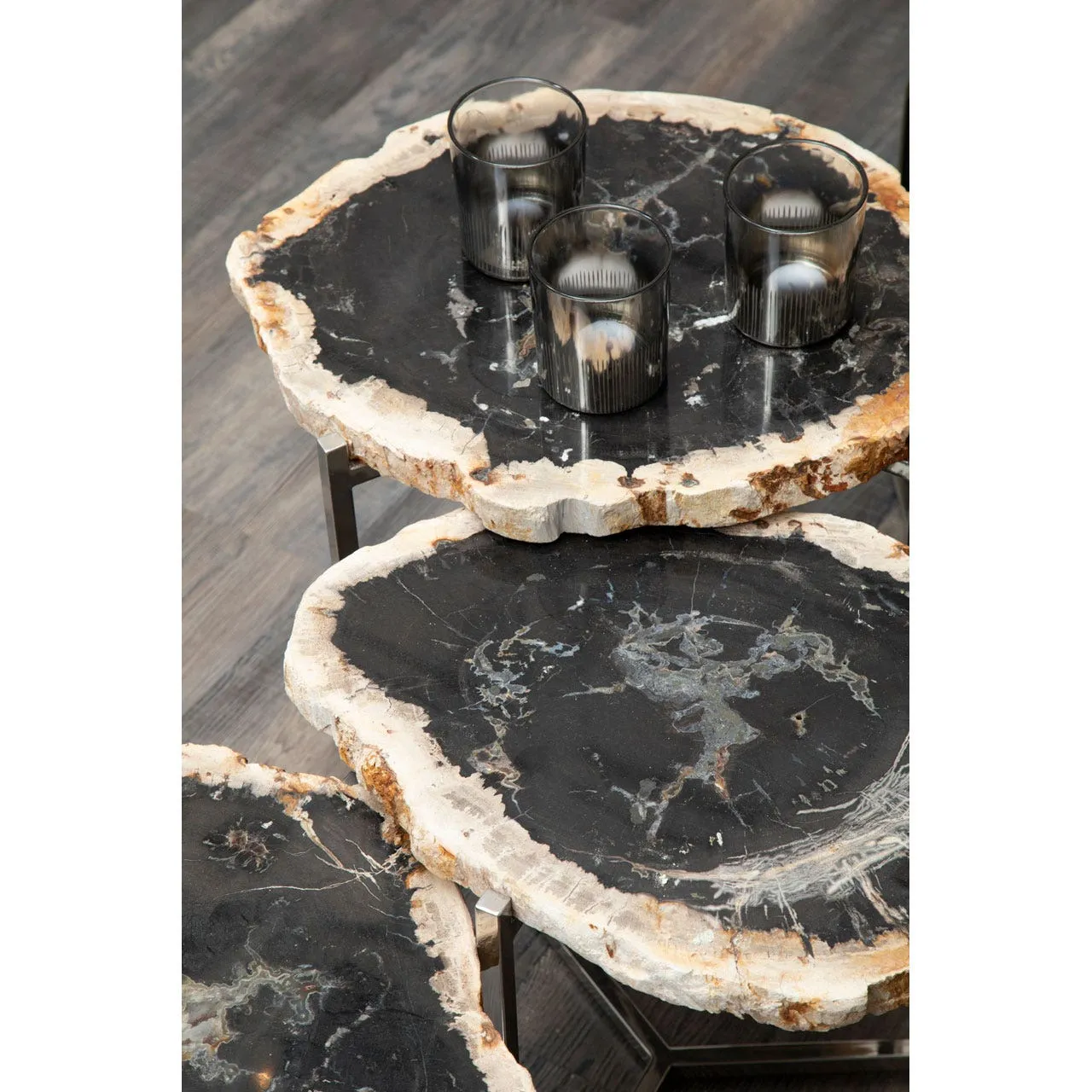 Relic Set of 3 Dark Petrified Wood Tables