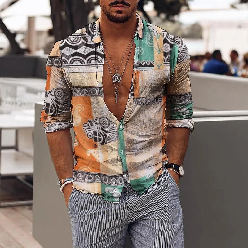 Retro Mens Casual Holiday Print Shirt