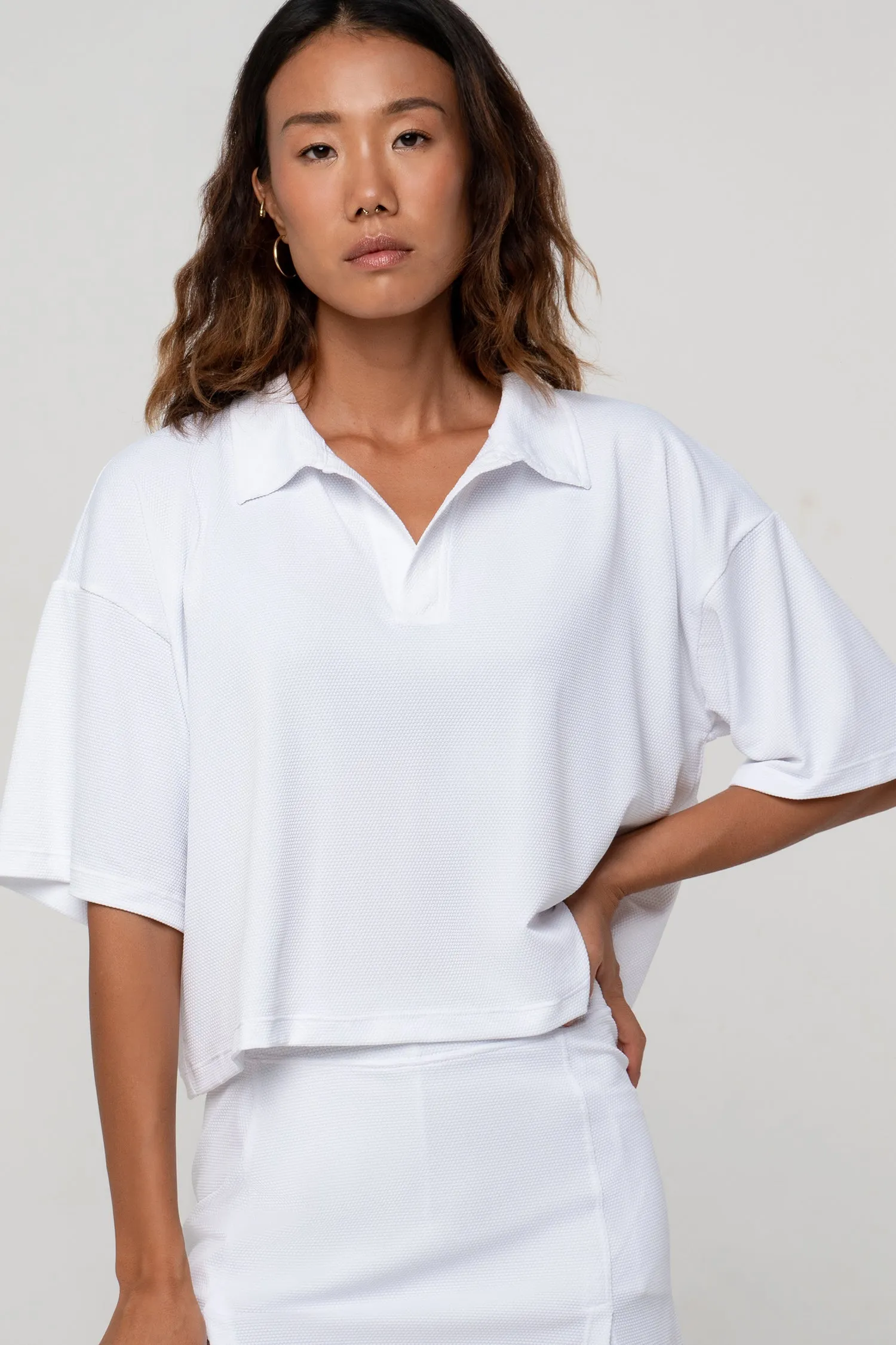 Åsa Cropped Polo Shirt | Recycled Nylon | White