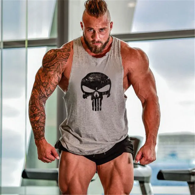 Skull Stringer Tank Top Men Professional Bodybuilding Vest Fitness Mens Sleeveless Crossfit Shirt Cotton Singlets Muscle Tops