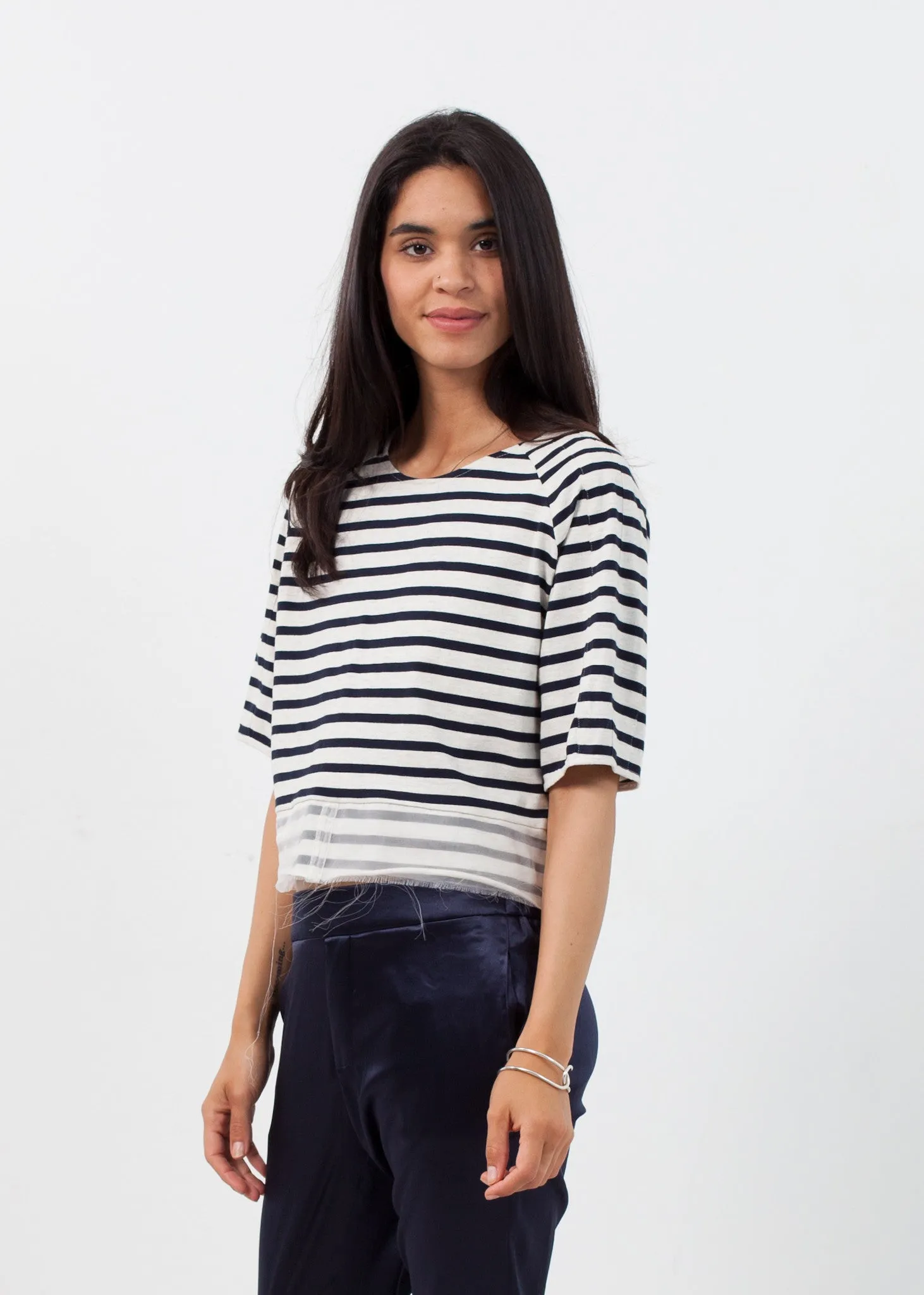 Sleeve Top in Navy Stripe