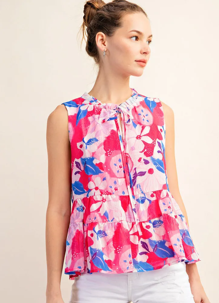 Sleeveless Floral Top in Hot Pink by Kori America