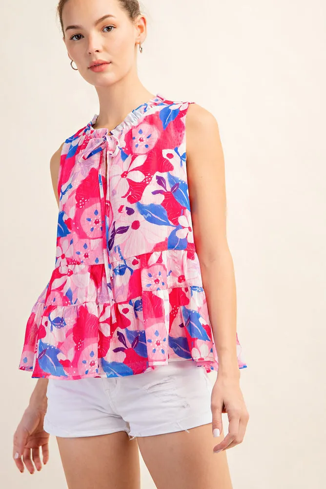 Sleeveless Floral Top in Hot Pink by Kori America