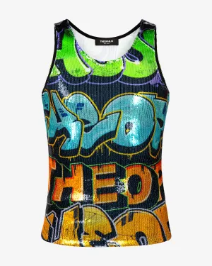 Tagged Graffiti Sequin Tank