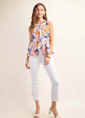 Tiered Sleeveless Floral Top in Blush Multi by Kori America