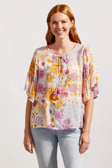 Tribal Flowy Frilled Sleeve Top