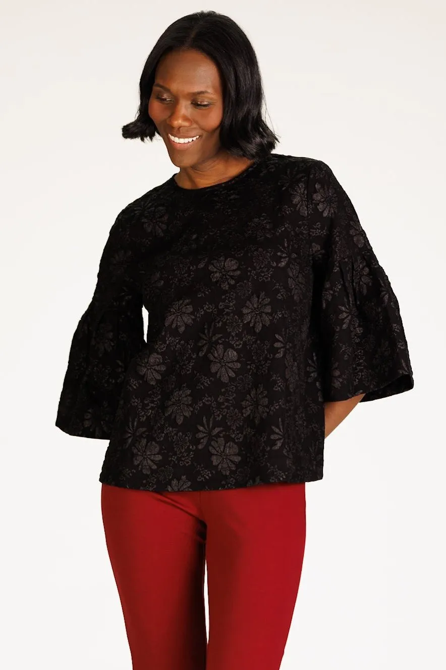 Upton Top in Black Floral Stretch Jacquard