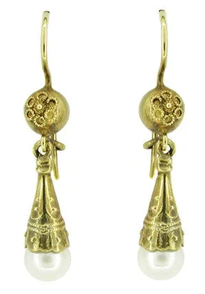 Victorian Pearl Drop Earrings in 14 Karat Yellow Gold