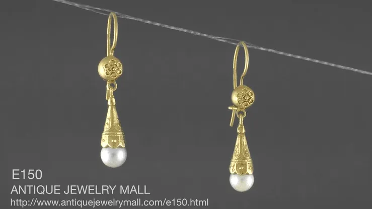 Victorian Pearl Drop Earrings in 14 Karat Yellow Gold