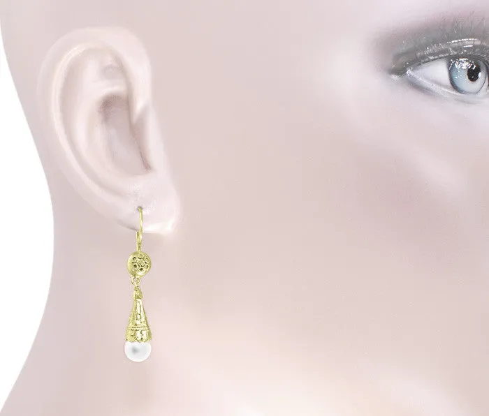 Victorian Pearl Drop Earrings in 14 Karat Yellow Gold