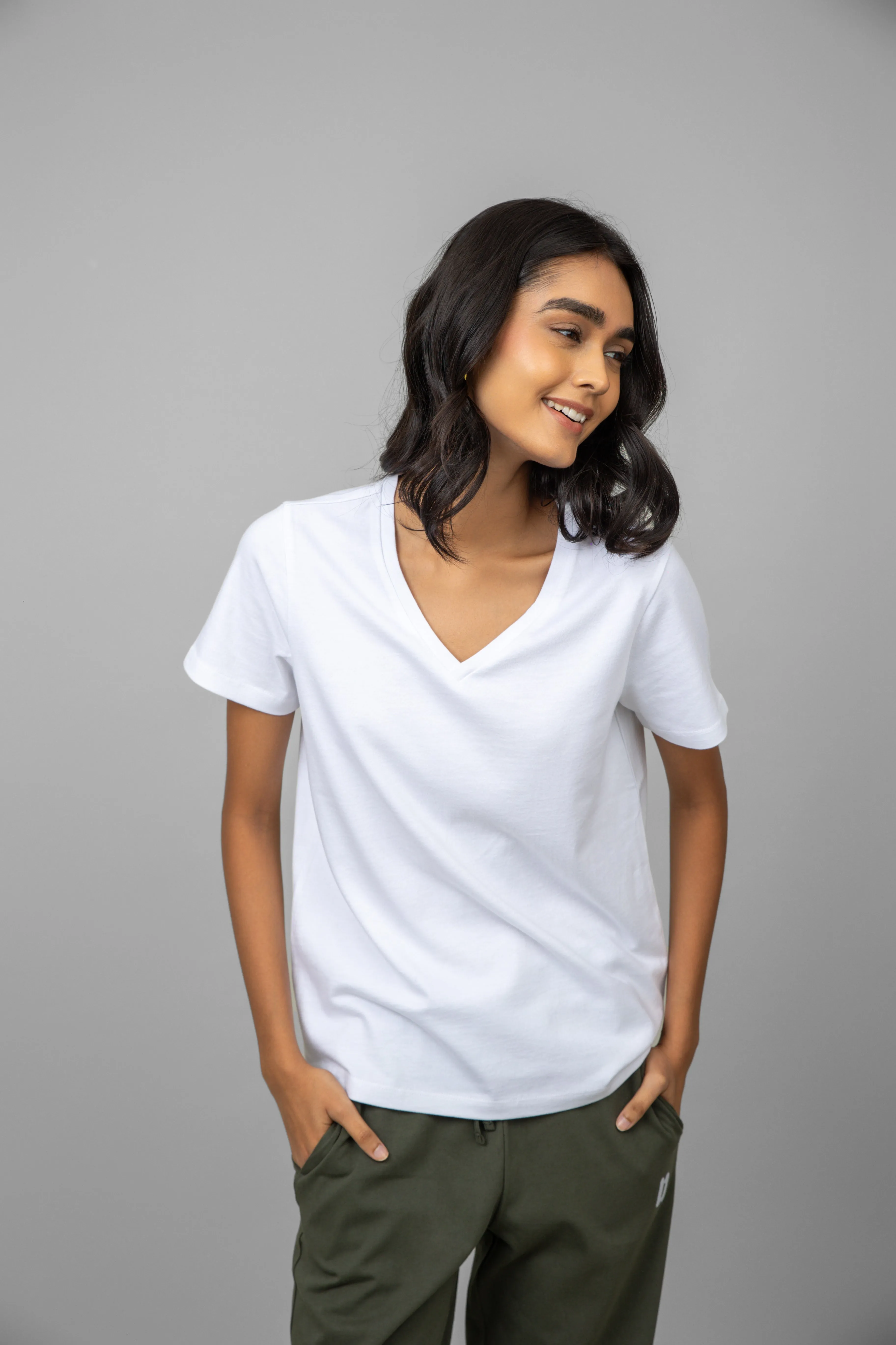 White V-Neck Tee