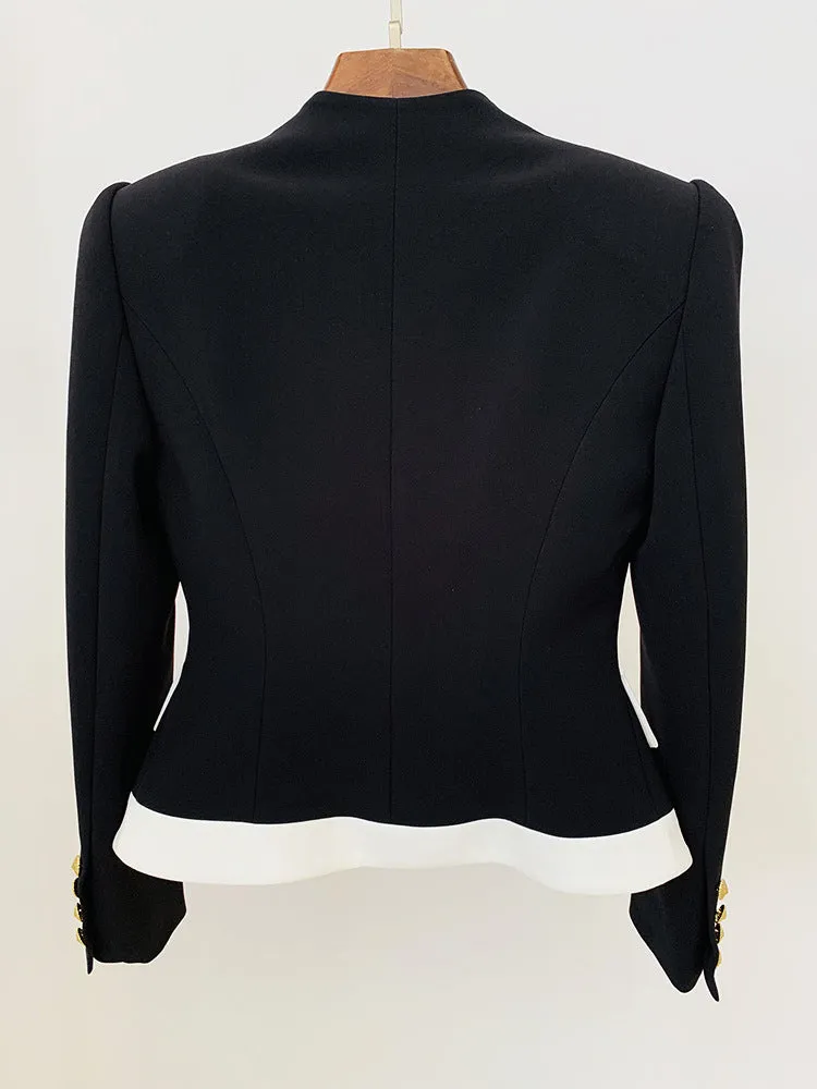 Women's Blazer Black and White Golden Buttons Fitted Blazer Jacket