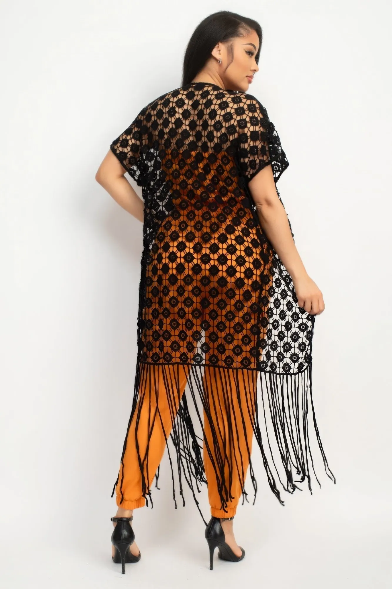 Women's Boho Chic Crocheted Fringe Kimono Top