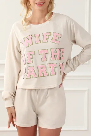 Womens Pajamas with Slogan | Apricot Letter Print Long Sleeve Top and Shorts Lounge Outfit