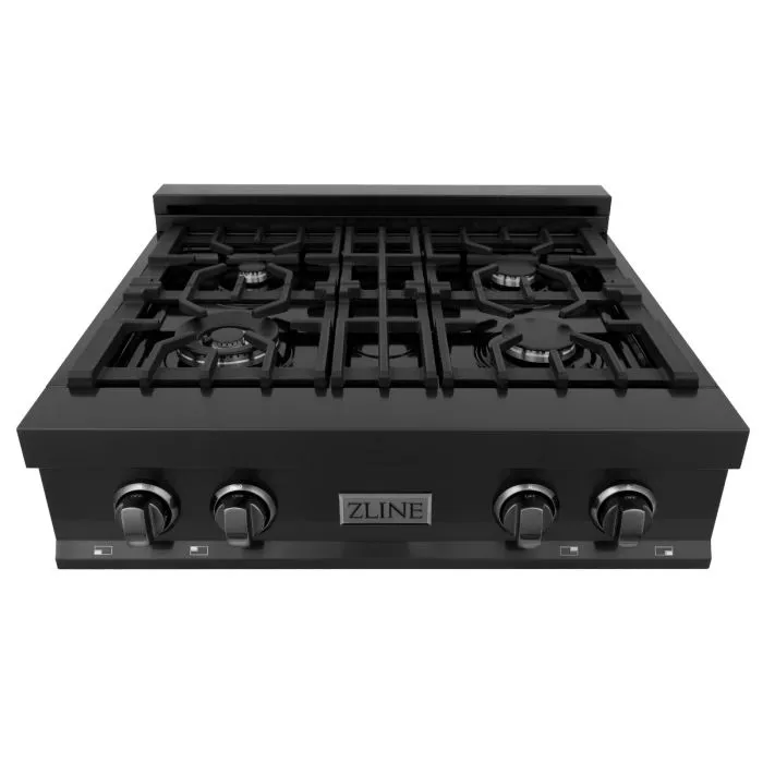 ZLINE 30 In. Porcelain Rangetop In Black Stainless With 4 Gas Burners (RTB-30)