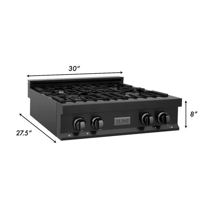 ZLINE 30 In. Porcelain Rangetop In Black Stainless With 4 Gas Burners (RTB-30)