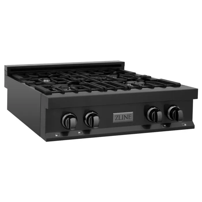 ZLINE 30 In. Porcelain Rangetop In Black Stainless With 4 Gas Burners (RTB-30)