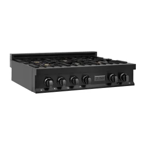 ZLINE 36" Porcelain Gas Stovetop in Black Stainless Steel with 6 Gas Brass Burners (RTB-BR-36)